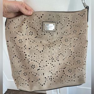 Coco + Carmen Taupe Lazer Cut Eyelet Purse/Tote with Silver Chain Strap